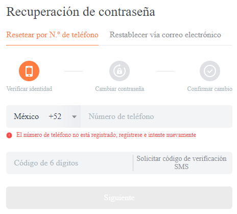 DiDi Tienda recuperar contraseña