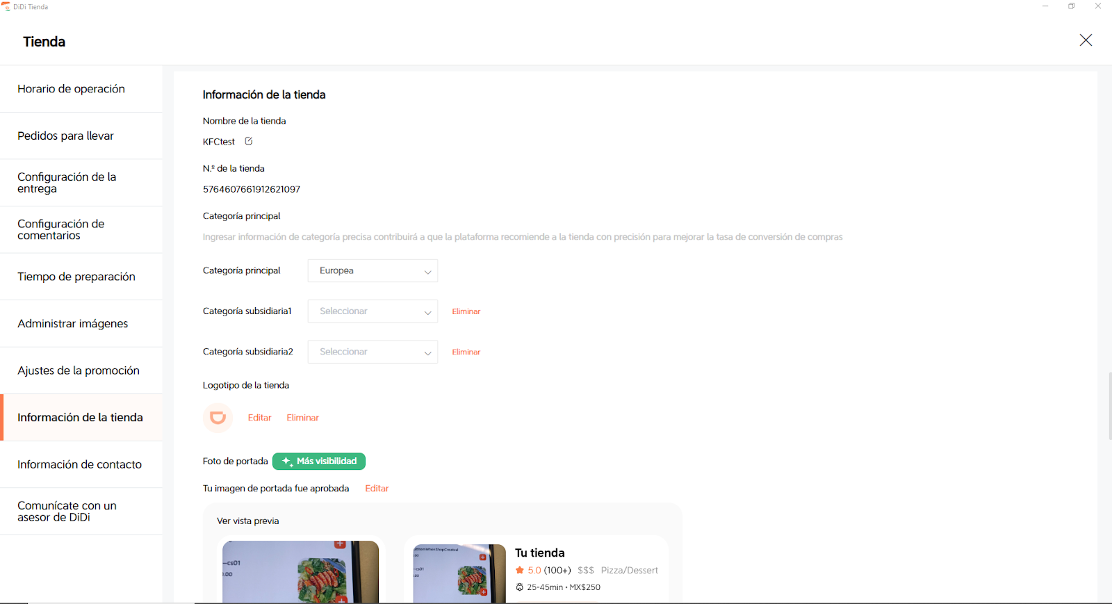 Información de la tienda
