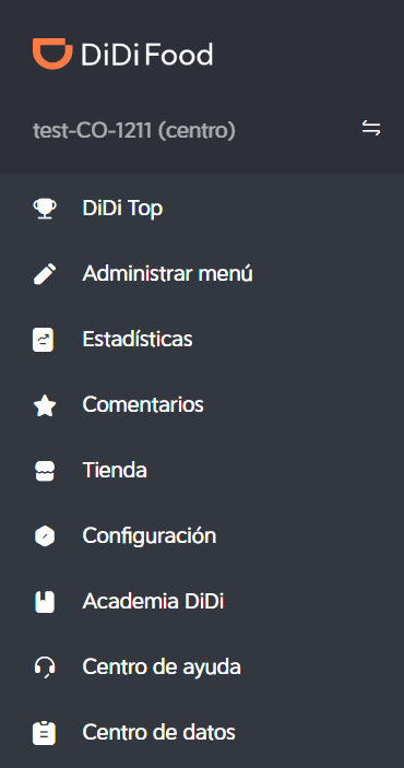 DiDi Tienda menú rol operativo