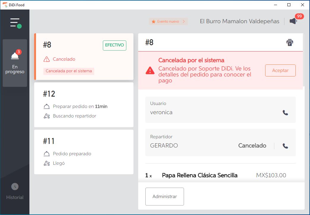 DiDi Tienda administrar orden