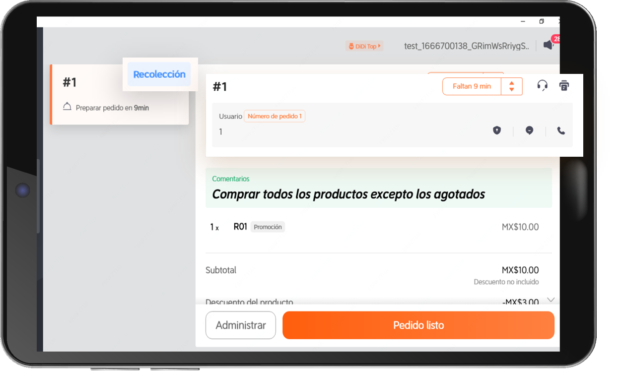 Visualizacion pedidos para llevar app del restaurante