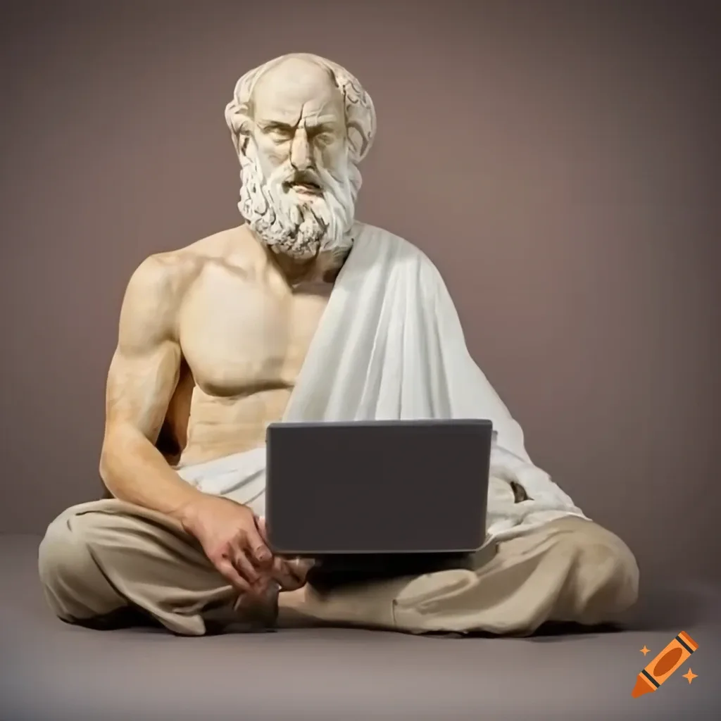 craiyon 101950 Ancient greek philosopher using a laptop outside