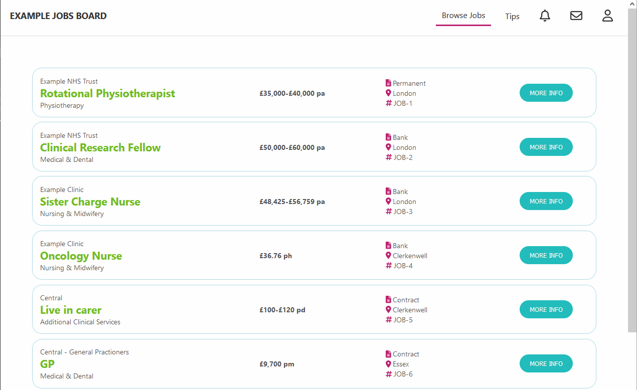 Screenshot of Example Jobs Board