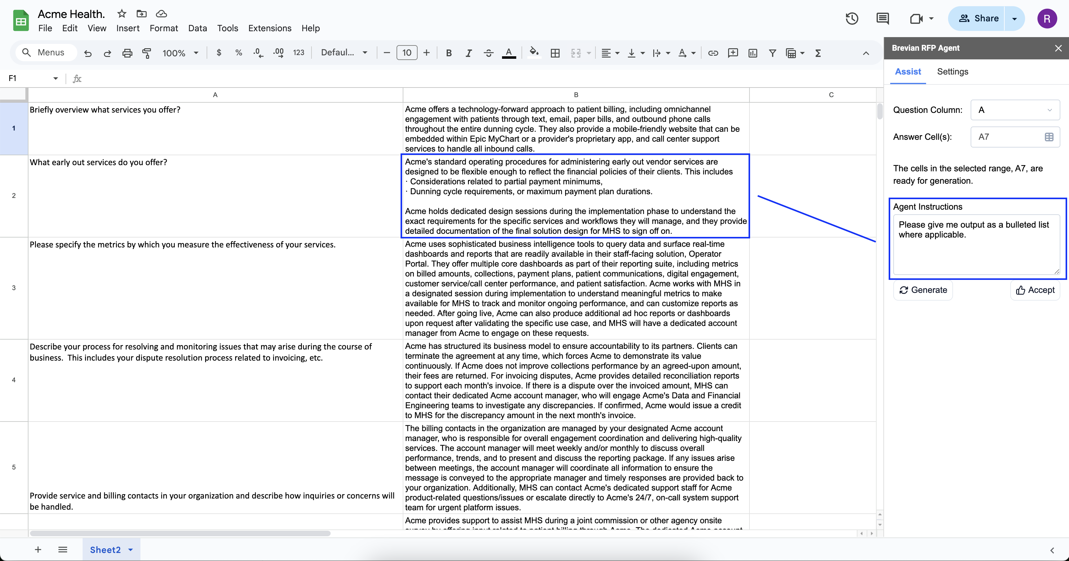 RFP Spreadsheet preferences