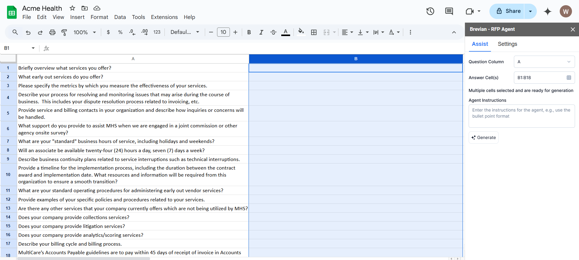 RFP Spreadsheet plugin