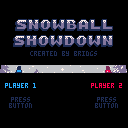 Two figures stare at one another beneath the text "Snowball Showdown".