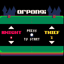 The game title "arpongi" at the top with a character select screen underneath it showing the options of Knight, Witch, and Thief.