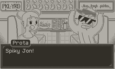 A character named Prota asks a cactus named Spiky Jon about her missing dog.