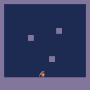 A pixelated orange figure vaults ascends three blocks using a minepick to pierce and leap off of them.