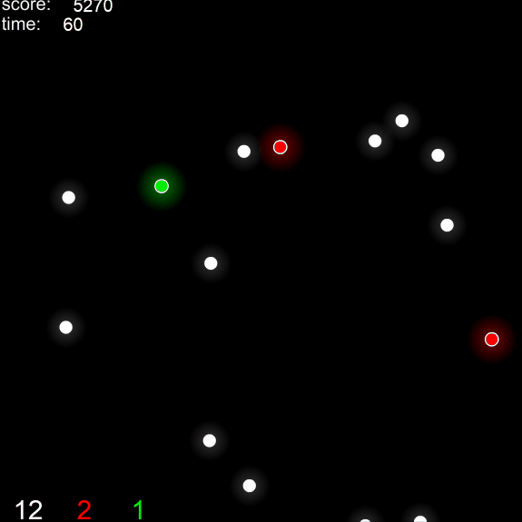 A bunch of white and green particles get converted to red particles.