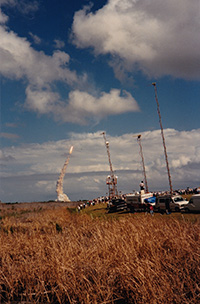 Several rockets launching into space