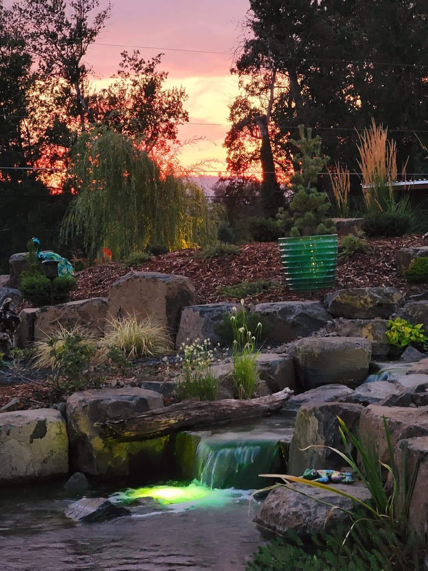 Pond Waterfall at Sunset Andreatta Waterscapes Grants Pass Oregon