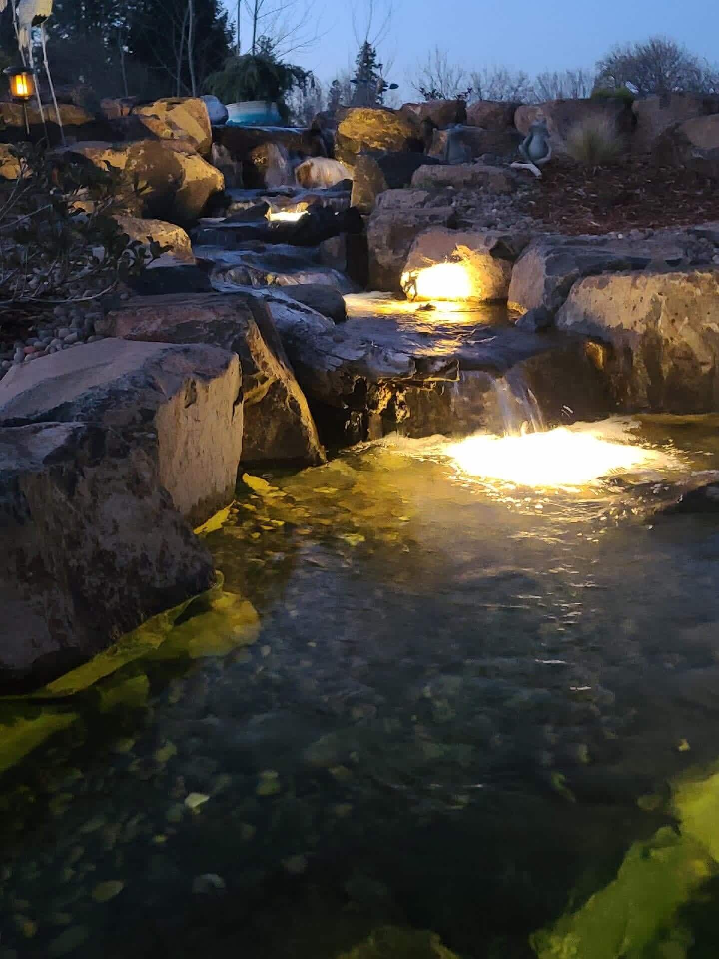 Lighted Backyard Waterfall Andreatta Waterscapes Merlin Oregon