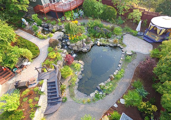 Ariel Photo of Koi Pond Andreatta Waterscapes Ashland Oregon