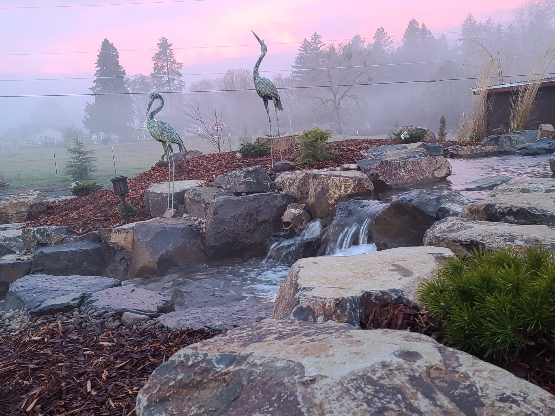 Backyard Waterfall at Sunset Andreatta Waterscapes Grants Pass Oregon