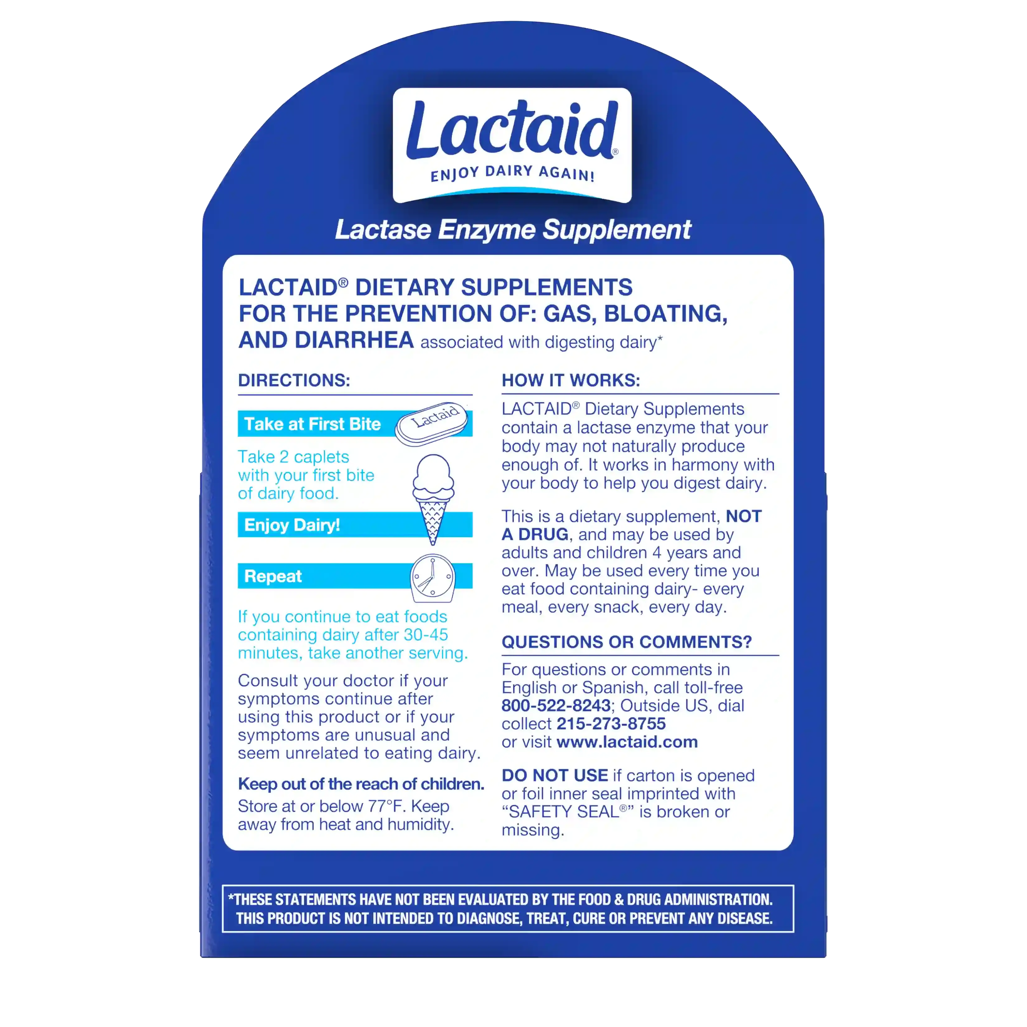 LACTAID® Lactase Enzyme Supplement Caplets 80ct Information
