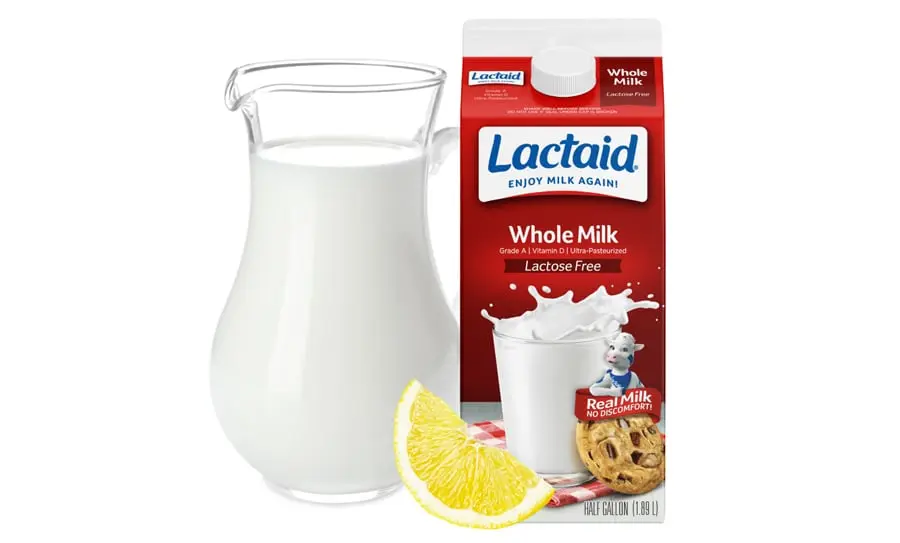 Pitcher of Lactaid whole milk with lemon for Buttermilk substitution