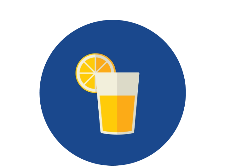 Illustration of a drink with orange slice on blue background.
