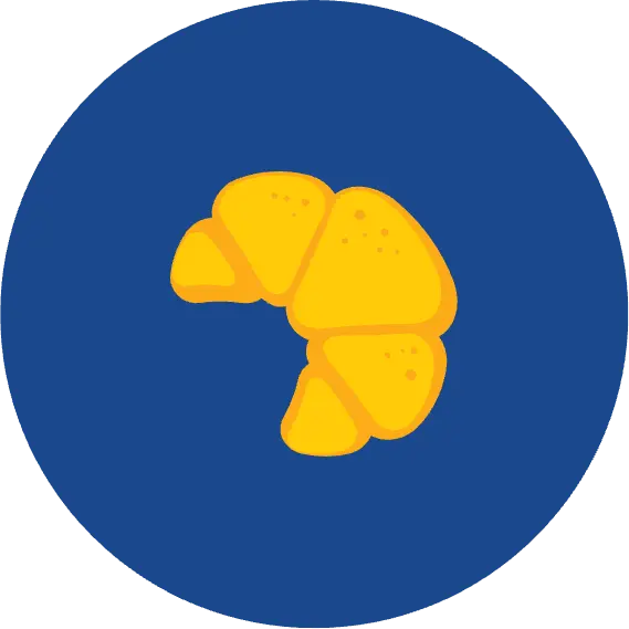 Illustration of a croissant on blue background.