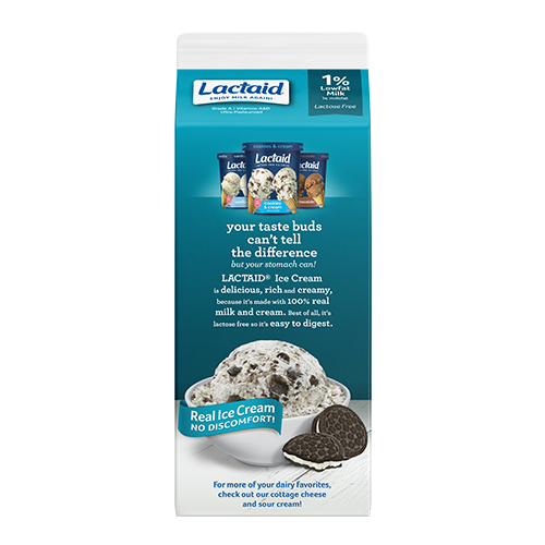 Lactaid 1% Low-fat Milk Back of Packaging