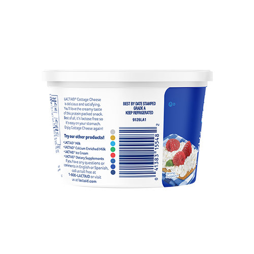 Lactaid Cottage Cheese Side of Packaging