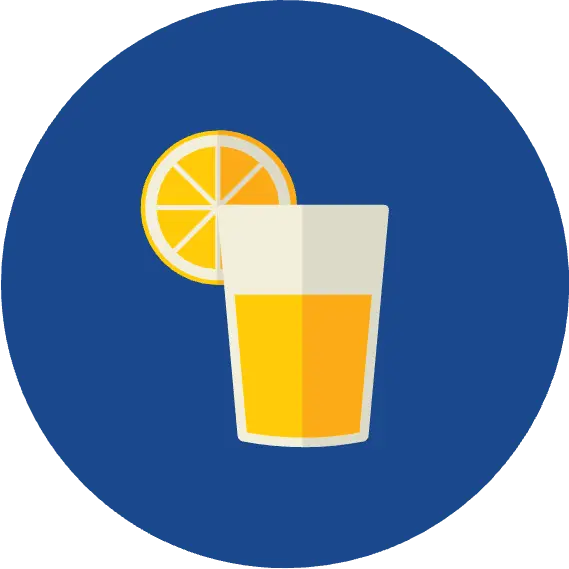 Illustration of a drink with orange slice on blue background.