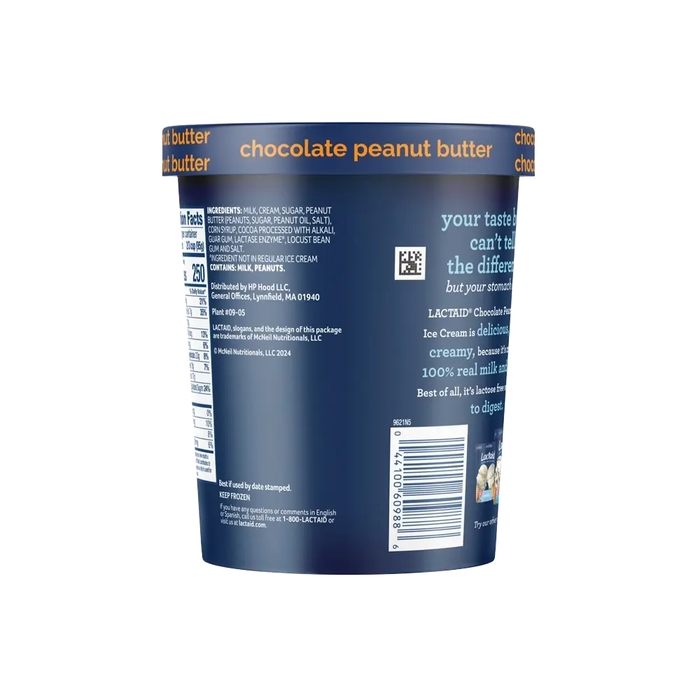 LACTAID® Chocolate Peanut Butter Ice Cream Ingredients