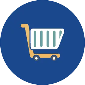 Illustration of shopping cart on blue background.