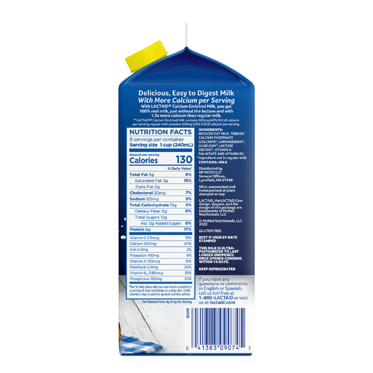 Lactaid Calcium Enriched 2% Milk Right of Packaging