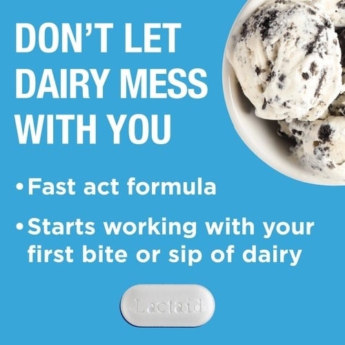 Lactaid original strength caplets are suitable for children 4 years or older and work with your first bite sip or sip of dairy