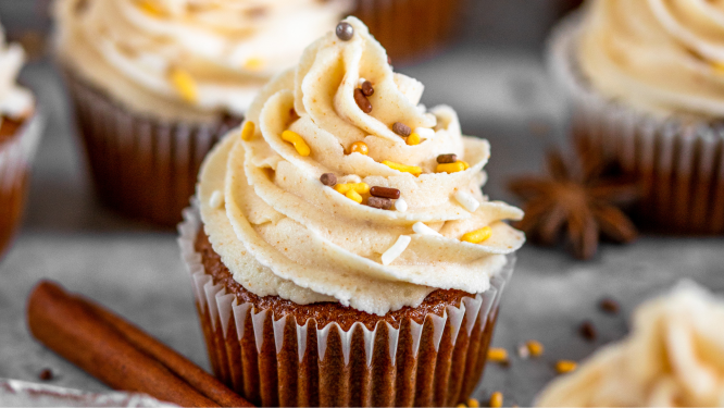 Pumpkin Spice Cupcakes with Maple Buttercream, made with Lactaid!