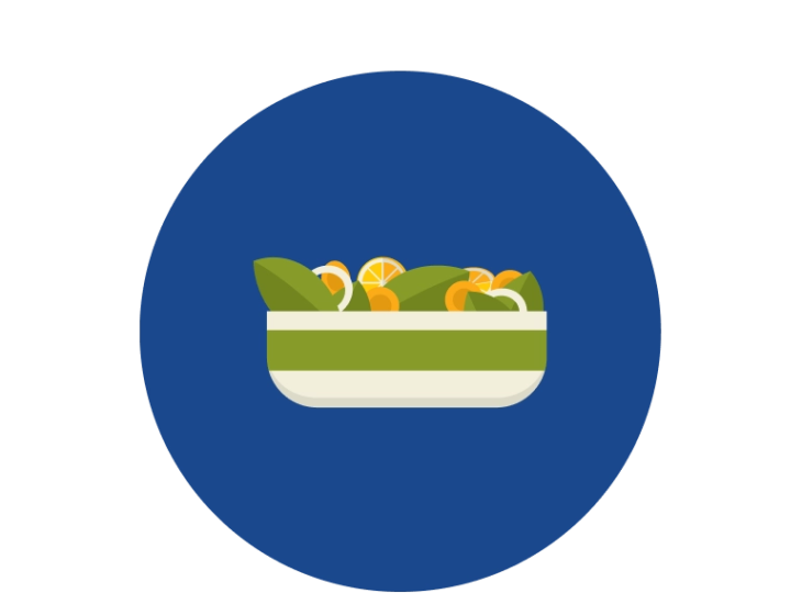 Illustration of a bowl of salad on blue background.