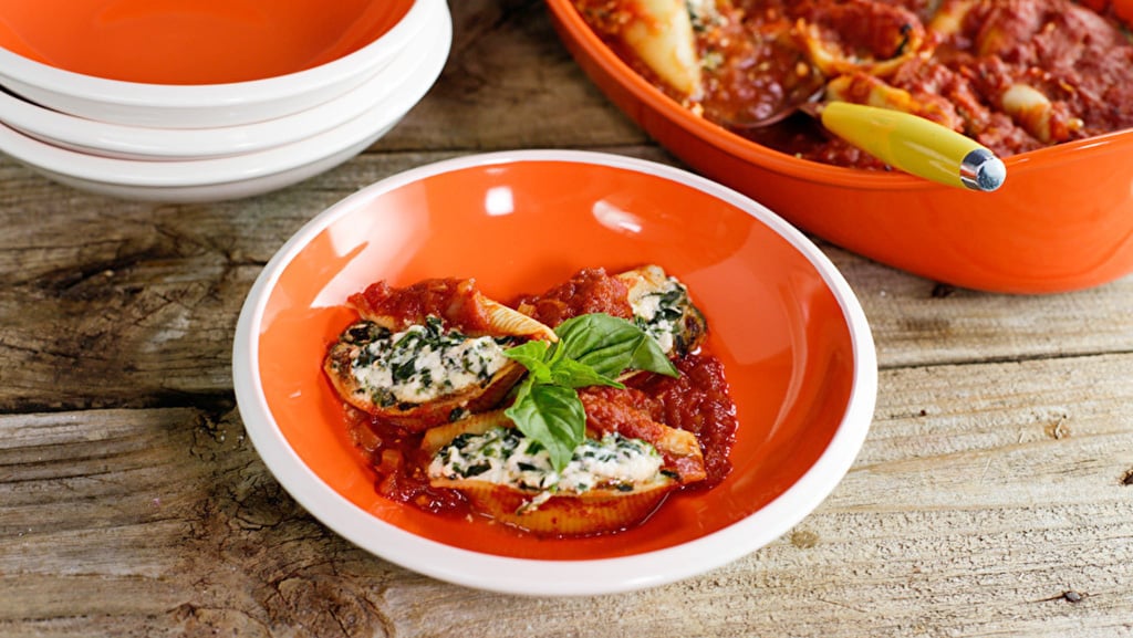 Plate of tomato cheese stuffed shells 