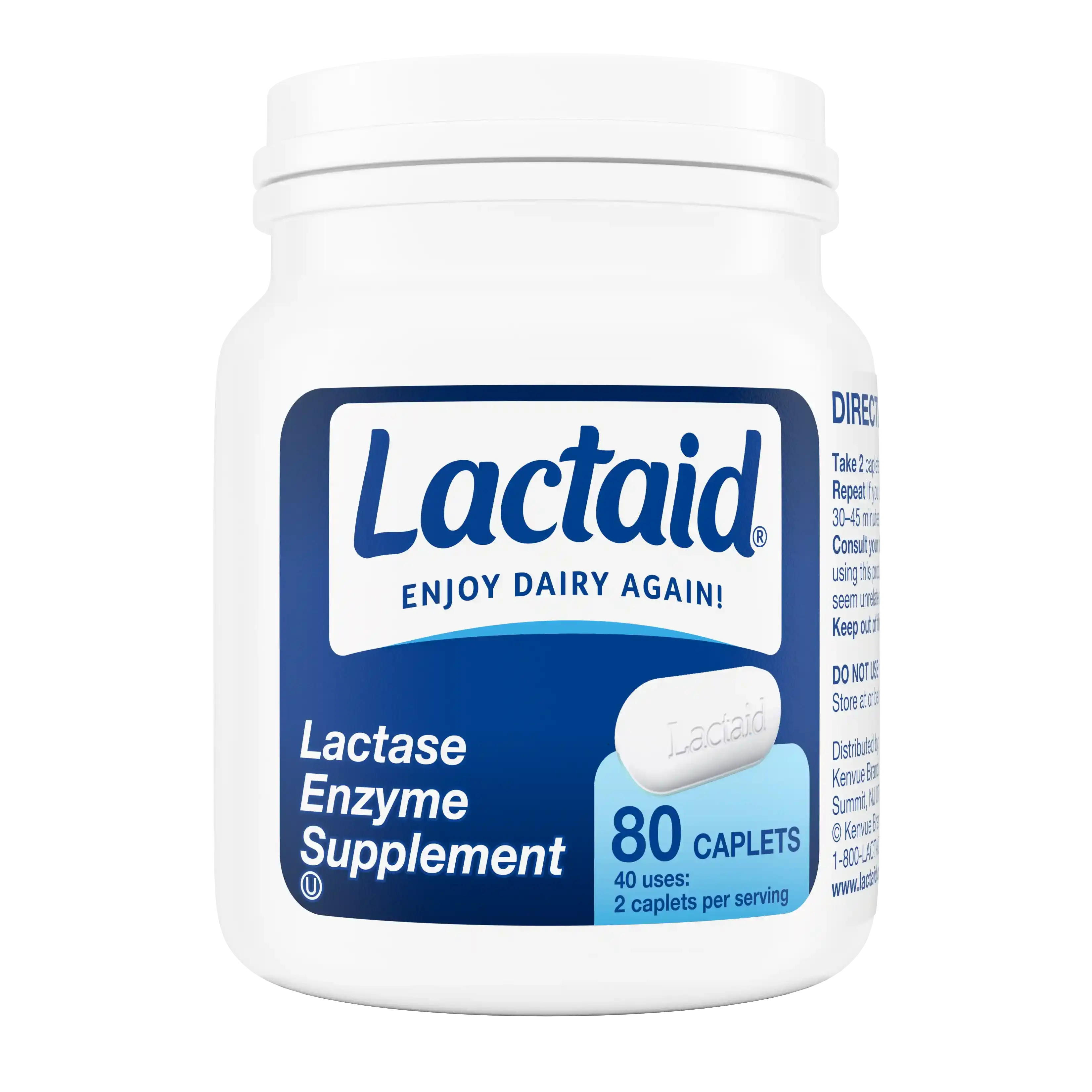 New Package LACTAID® Lactase Enzyme Supplement Caplets 80ct 