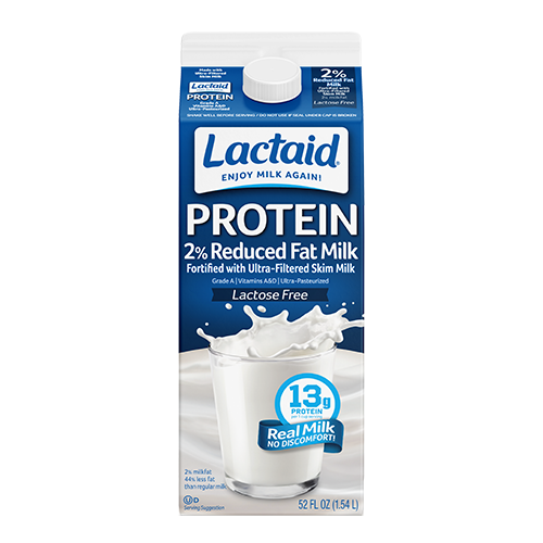 Comparison chart of Lactaid whole milk highlighting its protein content versus regular milk, showcasing nutritional benefits for lactose-intolerant individuals.