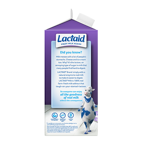 Lactaid Fat Free Milk Left Side of Packaging