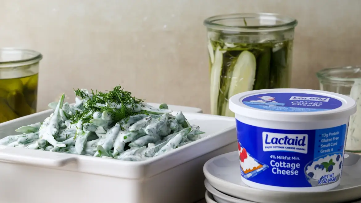 Creamy Dill Pickle Green Beans with LACTAID® cottage cheese