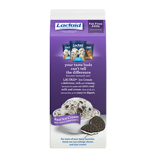 Lactaid Fat Free Milk Back of Packaging