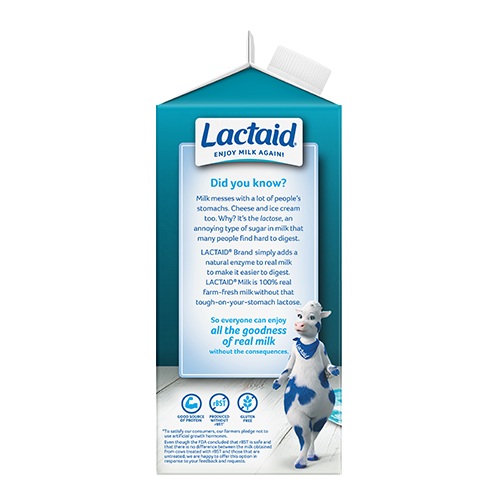 Lactaid 1% Low-fat Milk Left Side of Packaging