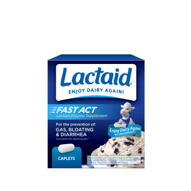 Lactaid Fast Act lactase enzyme supplement caplets front of pack
