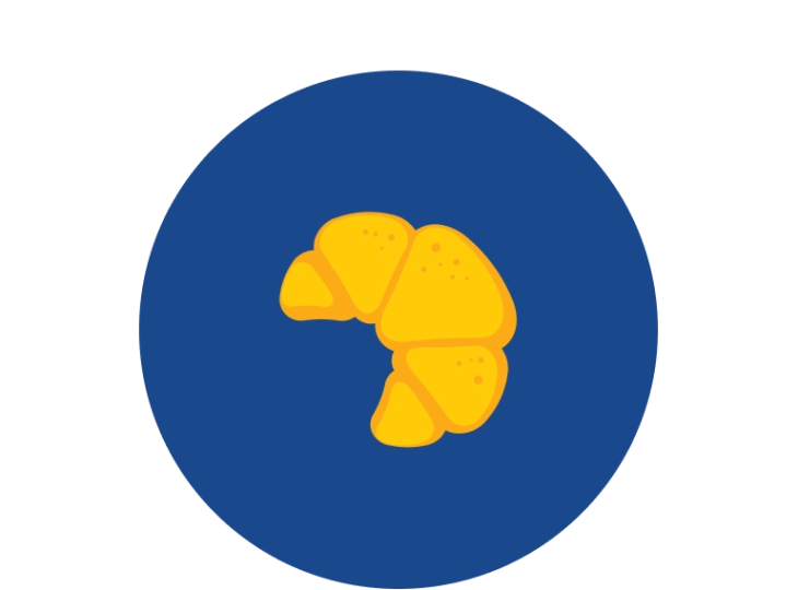Illustration of a croissant on blue background.