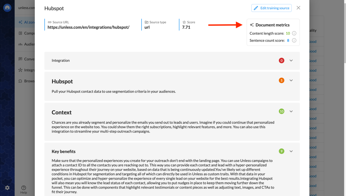 Document metrics that factor into its quality score