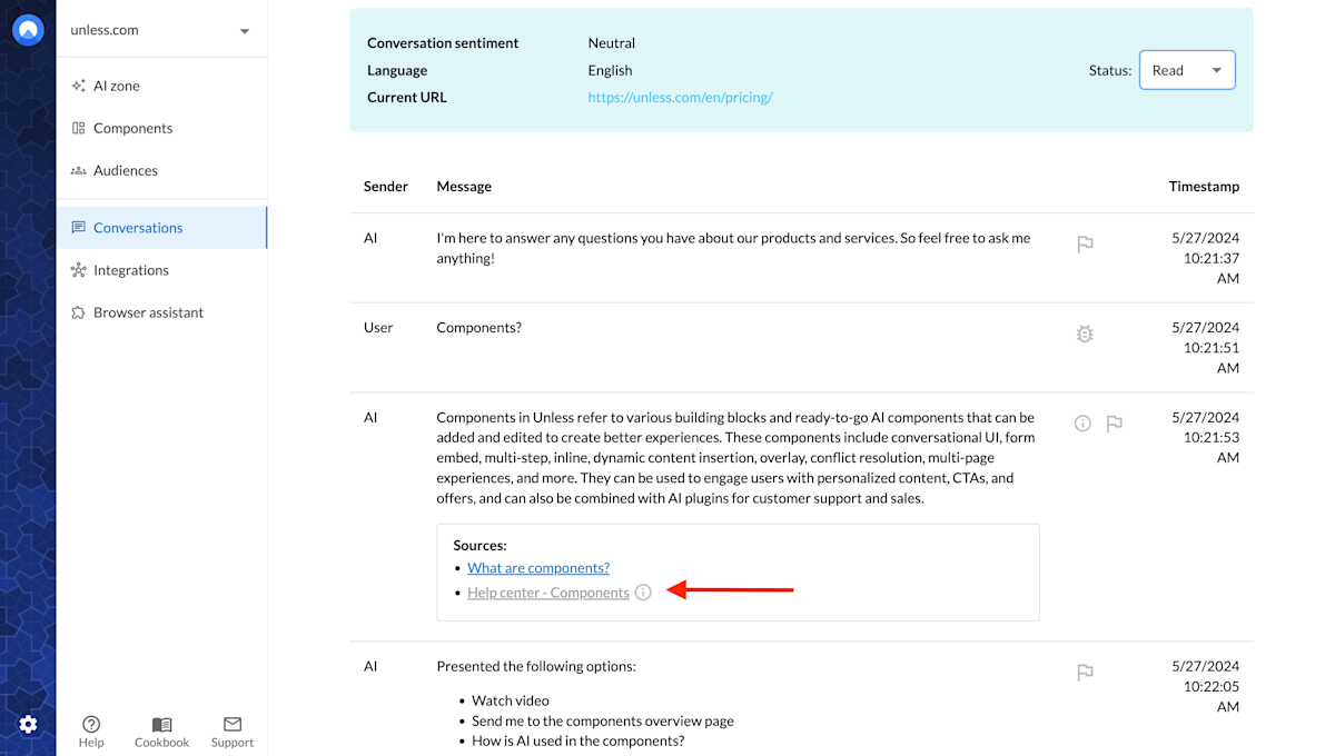 Related sources showing in addition to used sources by the AI