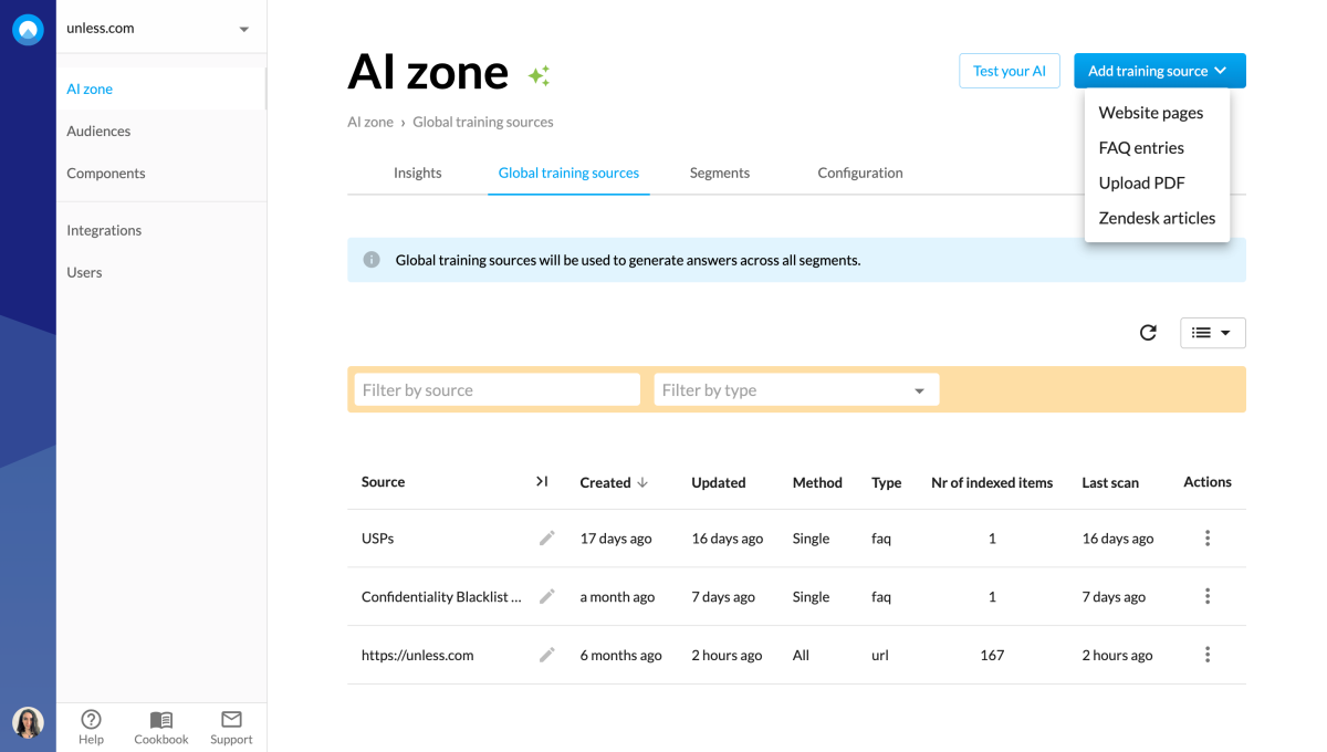 AI zone - add training source