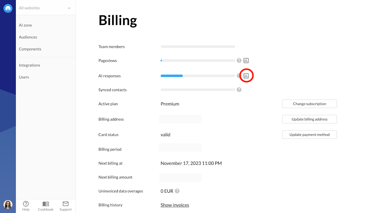 Review AI responses over time in billing