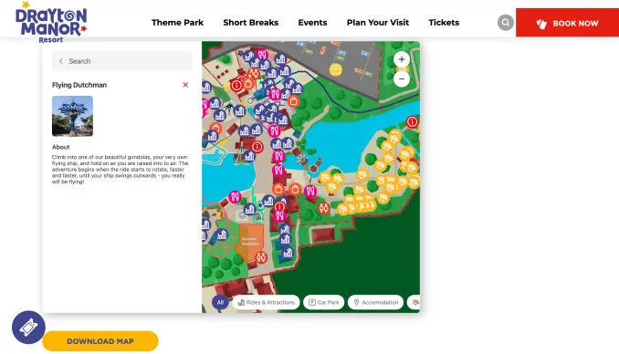 The park map component on a partner website with search and filter functionality