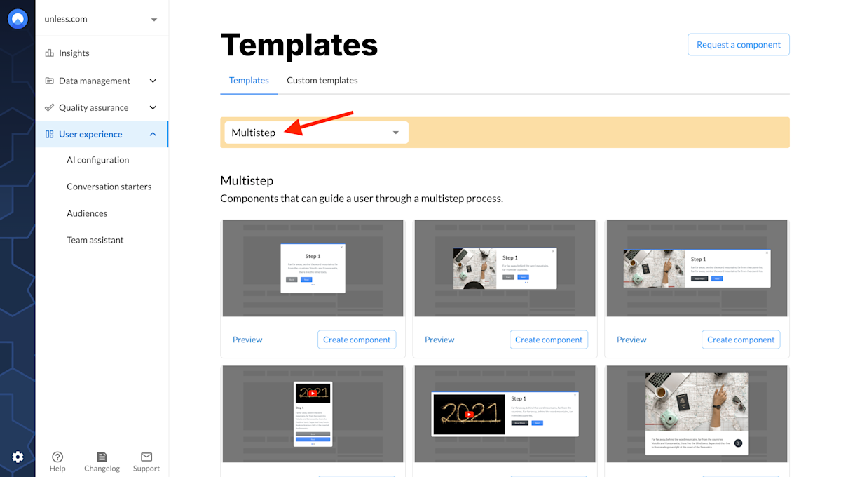 View multi-step component templates