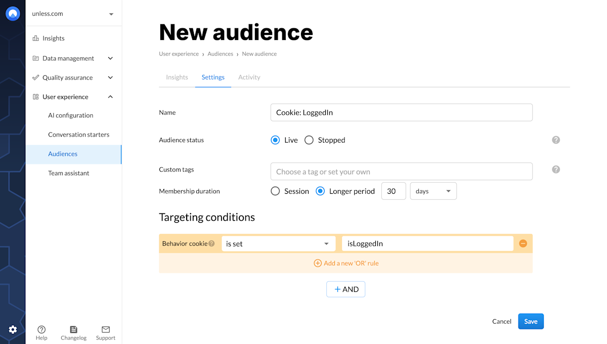 Audience: cookie - logged in