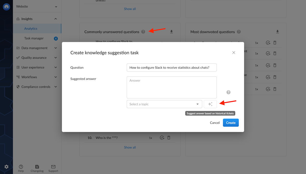 Generating an answer based on historical tickets via the Unless dashboard