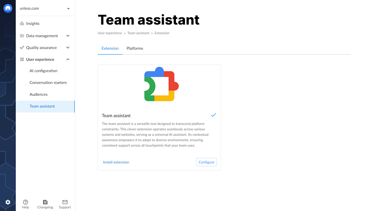 Team assistant tab